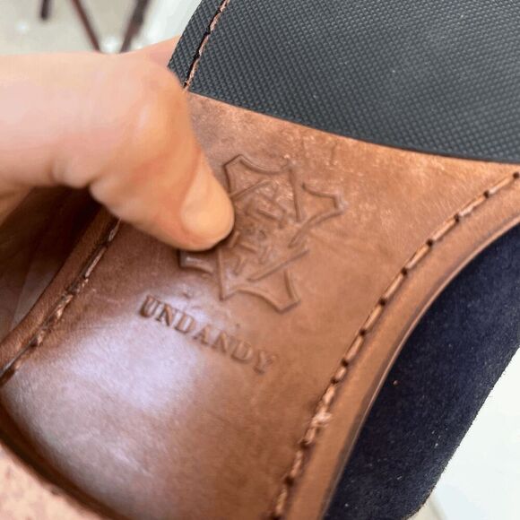 Undandy Navy Gray Suede Derby Shoes Sz 45/11.5 Pink Laces Yellow Lining - Picture 8 of 14